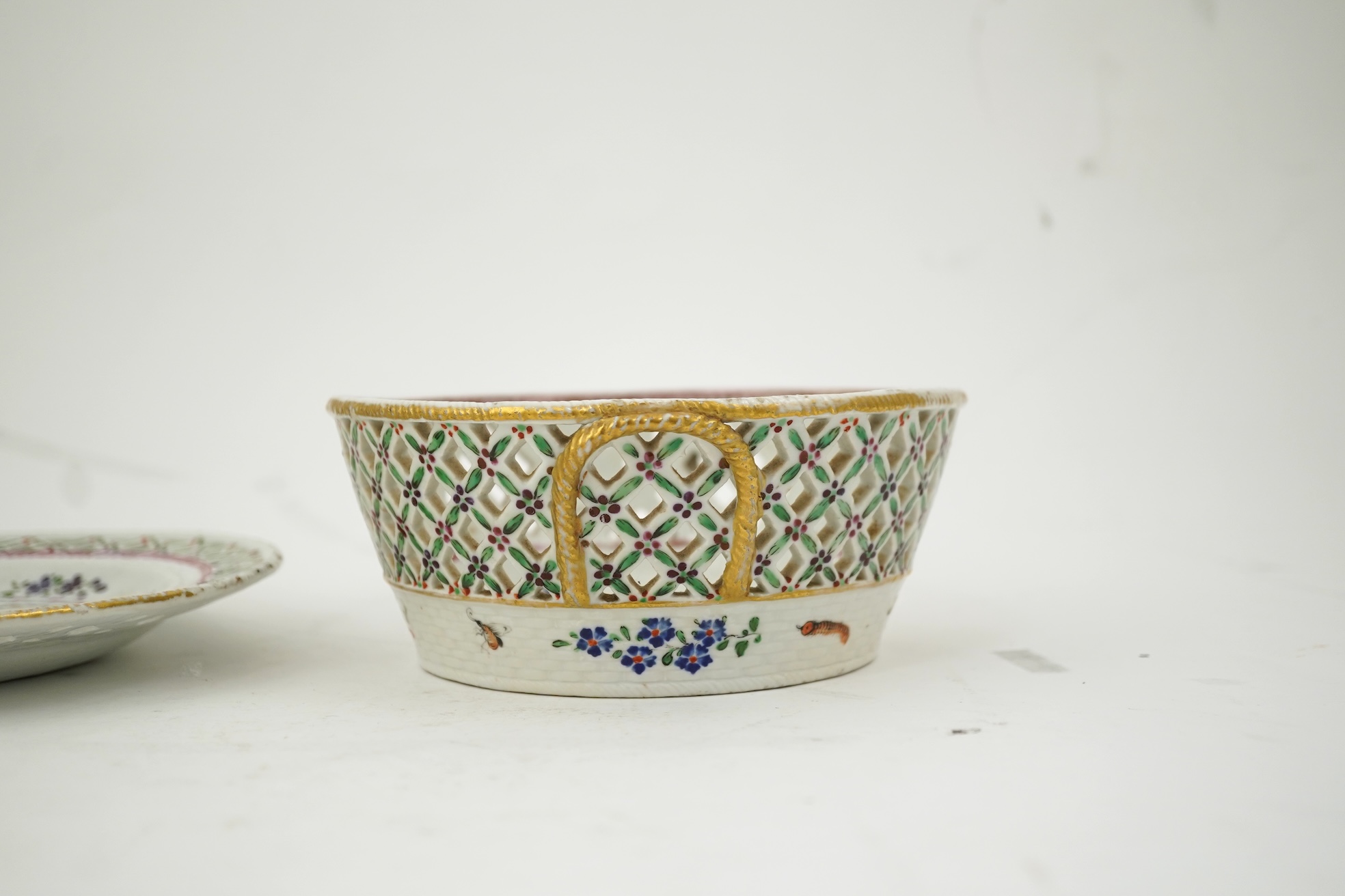 A Chinese export famille rose basket and stand, Qianlong period